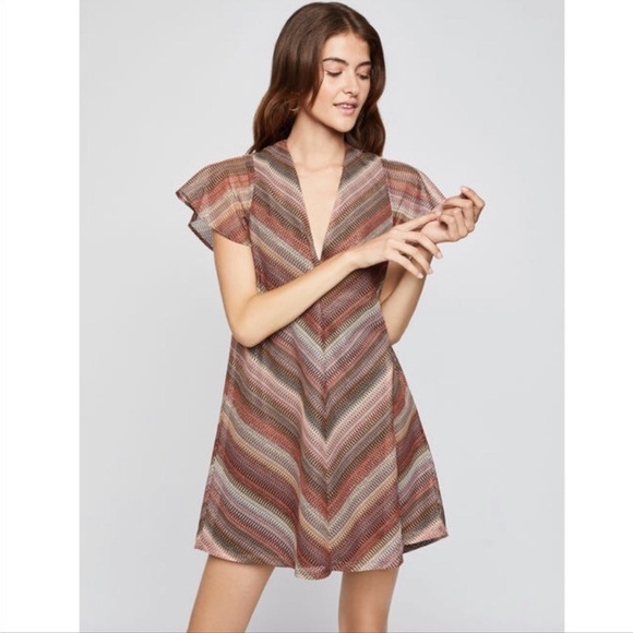 BCBGENERATION Mesh Lace Up Back Flutter Sleeve SM Relaxed Fit Girly Mini Dress - Picture 4 of 16